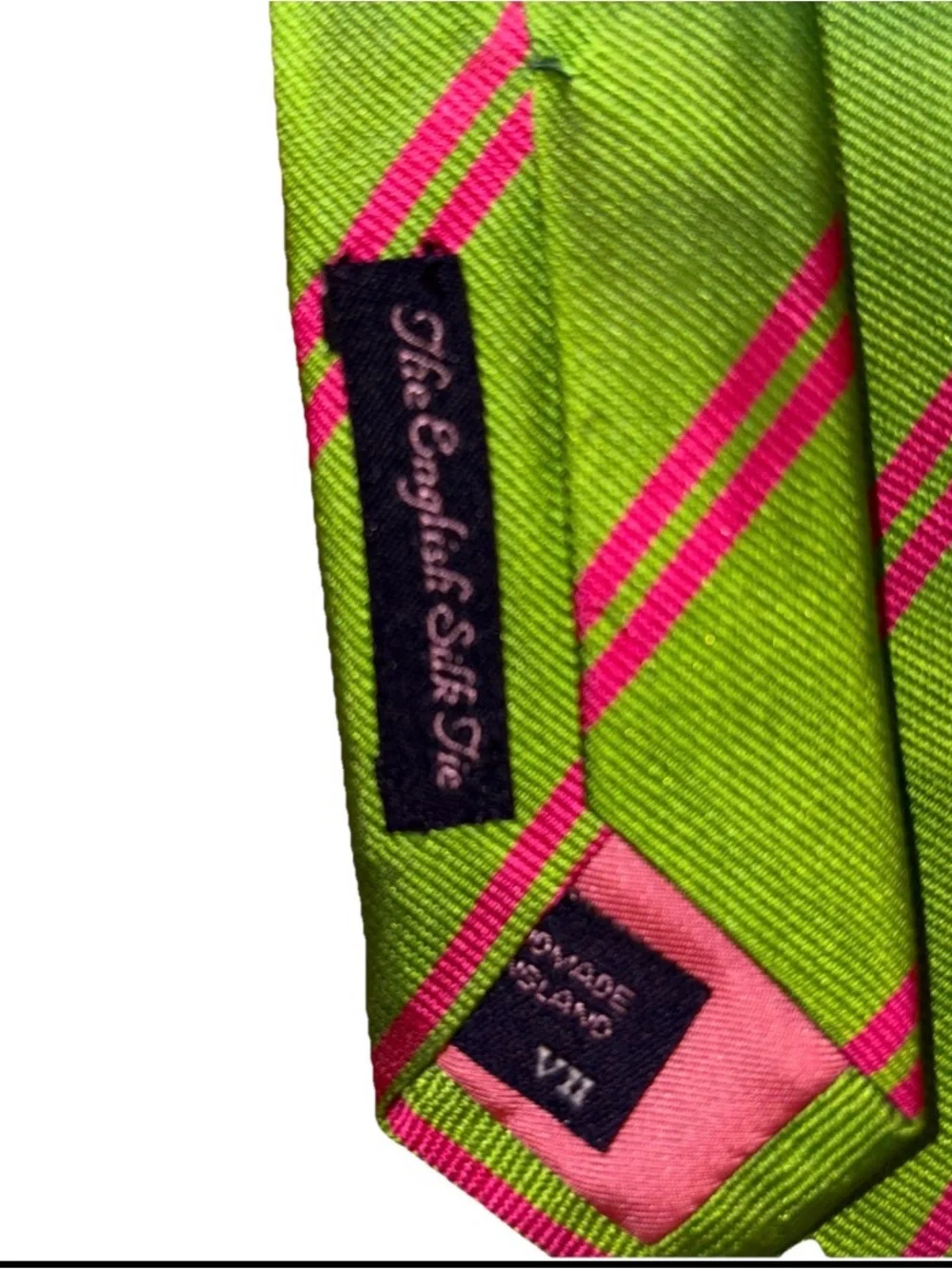 Men’s Handmade Lime Green and Hot Pink Diagonal Striped Men's Preppy Tie